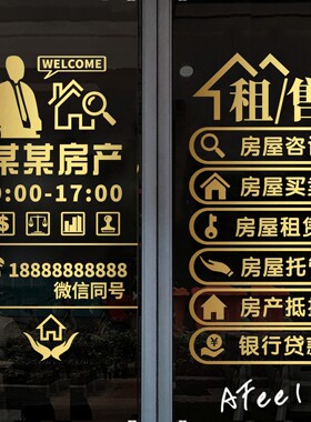 创意租售房产中介公司店铺玻璃门租售二手房销售房源广告字门贴