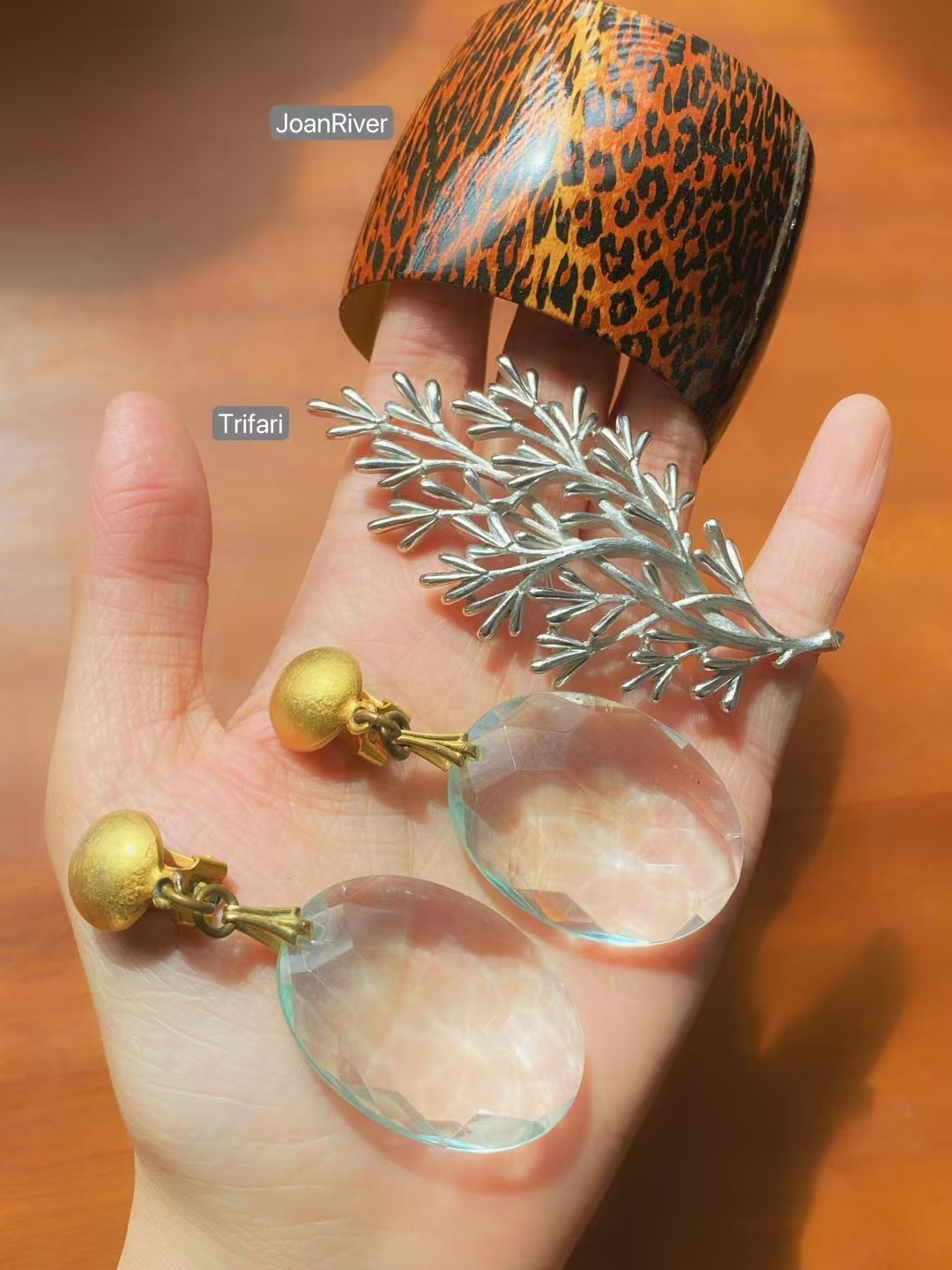 Vintage中古首饰耳饰Trifari胸针John Rivers手镯仿水晶扫肩孤品