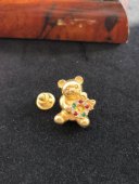 Avon雅芳素金圣诞小熊胸针刺针1990年老货中古Vintage