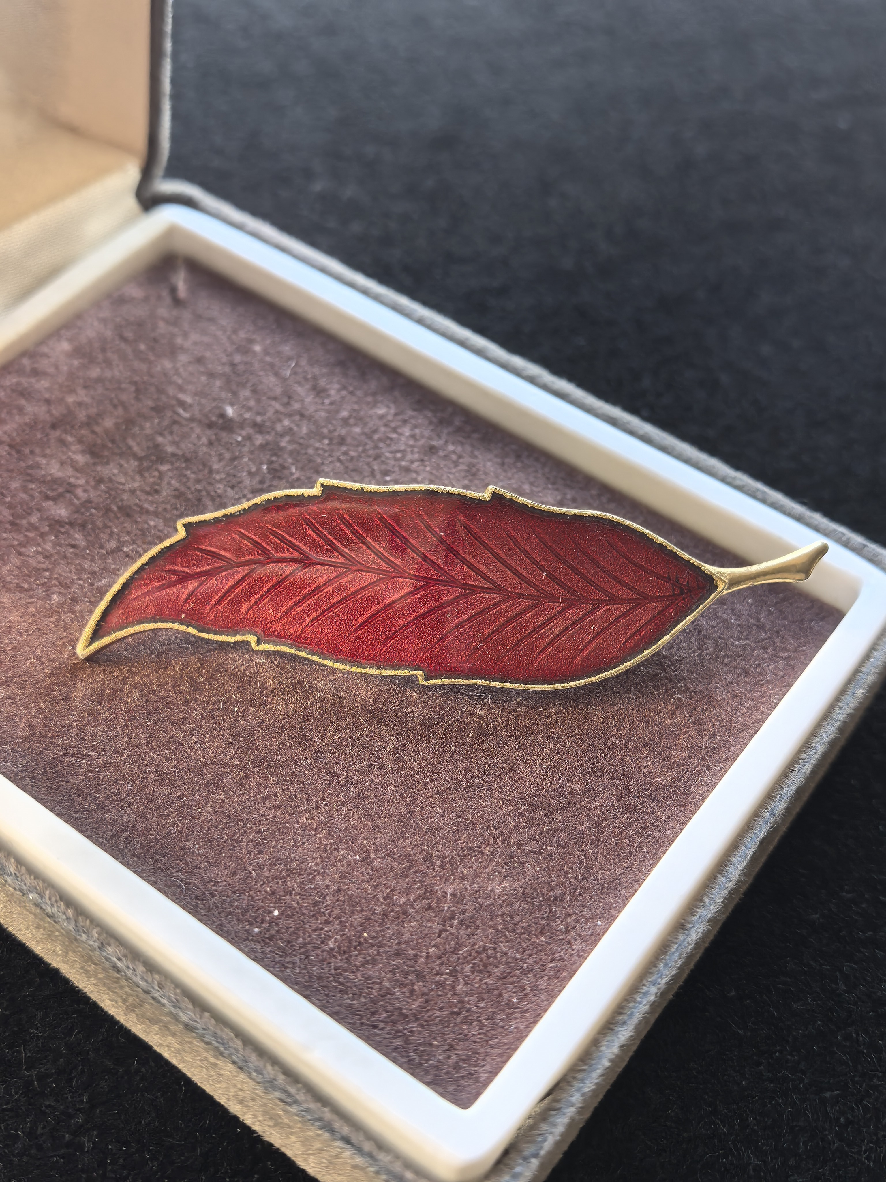 中古彩色珐琅素金精致叶子胸针vintage复古