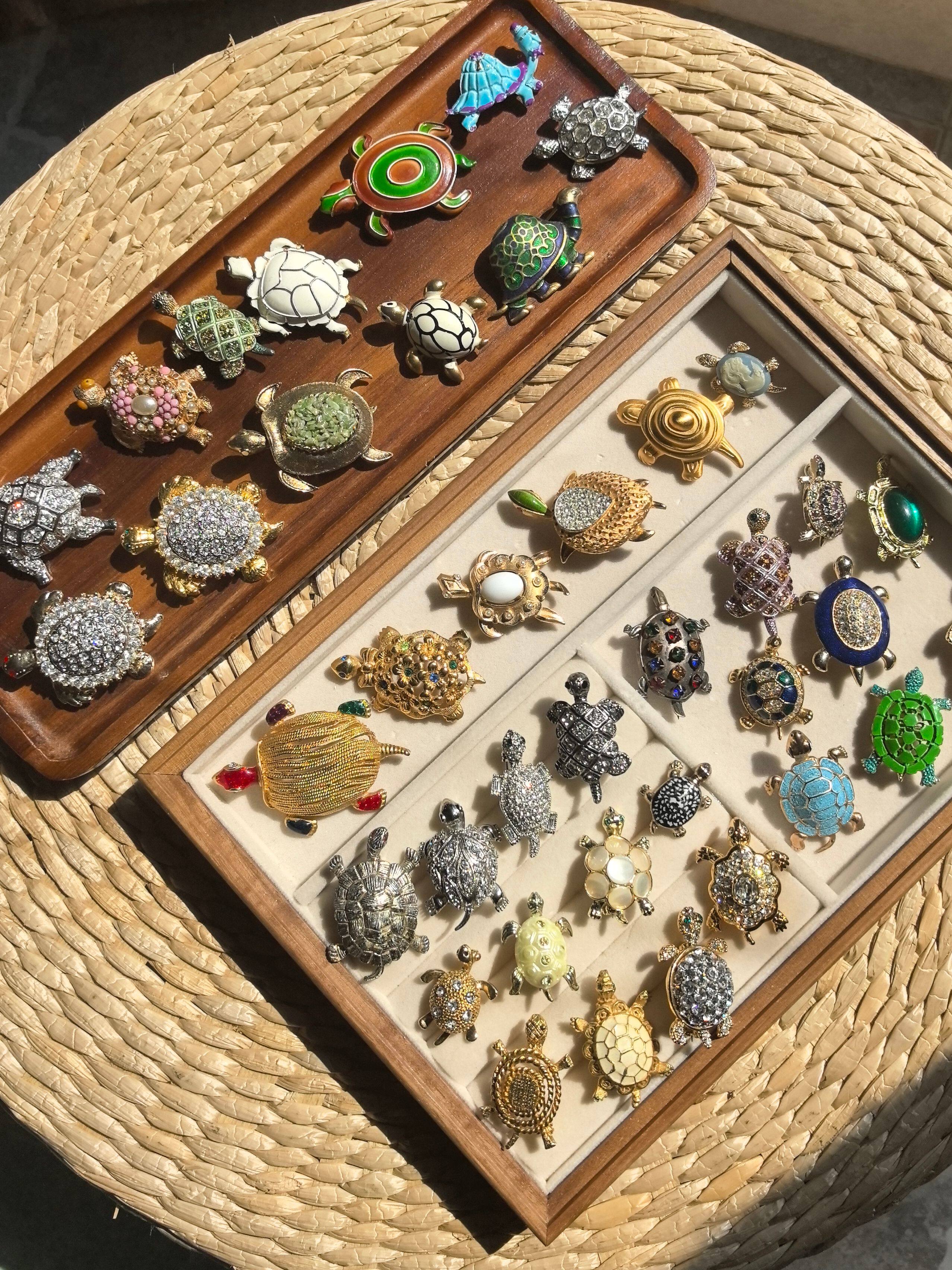 中古首饰Trifari海报款纯银JJ珐琅Napier乌龟胸吊坠动物胸针稀有