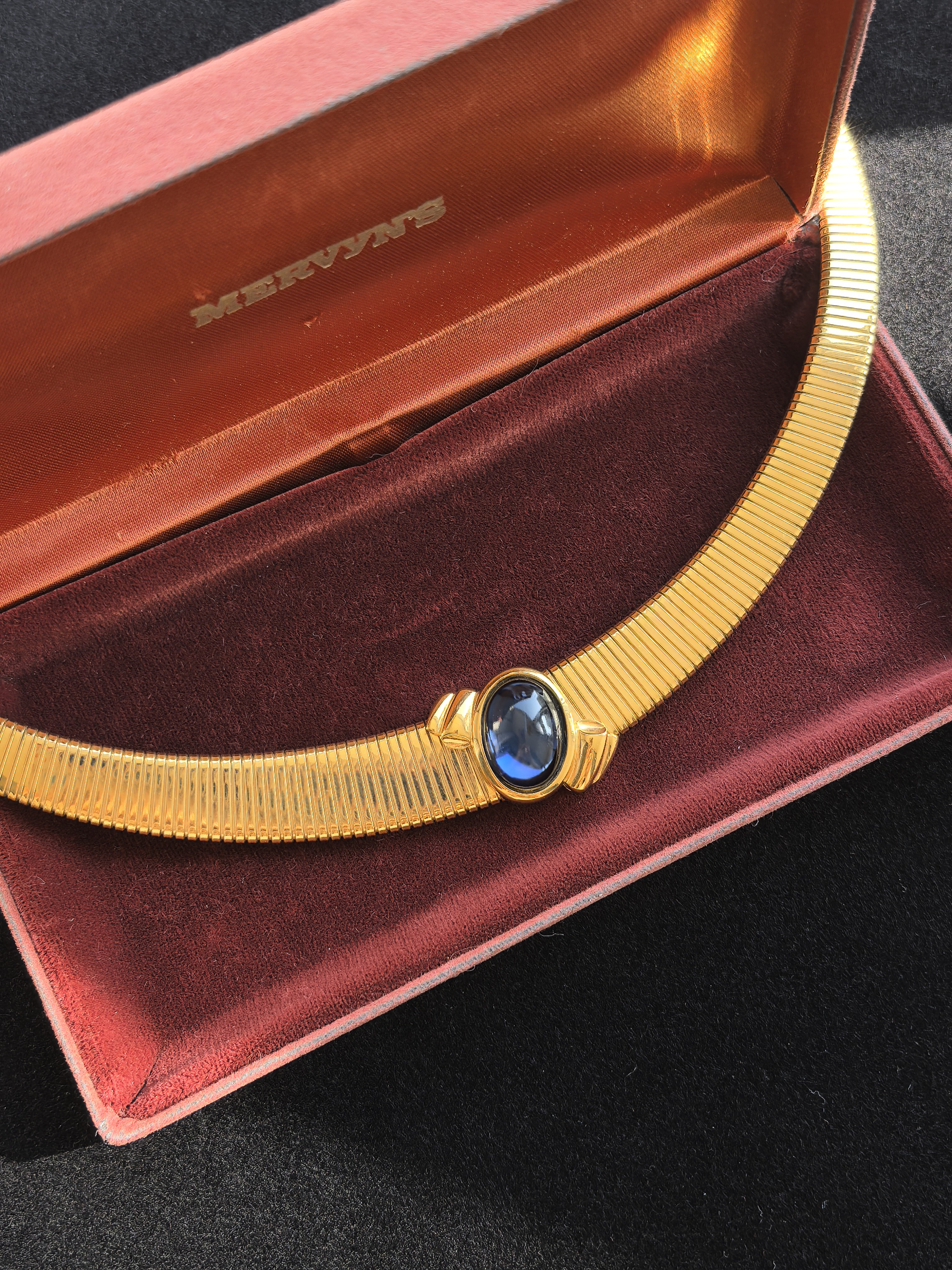 Monet素金蓝色琉璃锁骨链复古奢华风中古Vintage