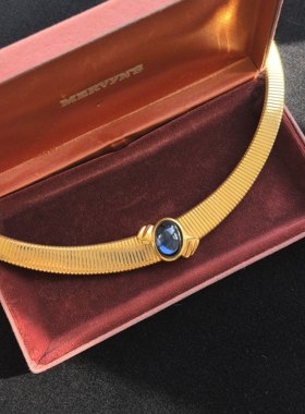 Monet素金蓝色琉璃锁骨链复古奢华风中古Vintage