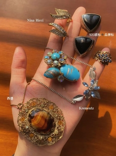 中古首饰回流孤品西德云纹琉璃墨西哥银耳夹金粉琉璃韦文氏项链