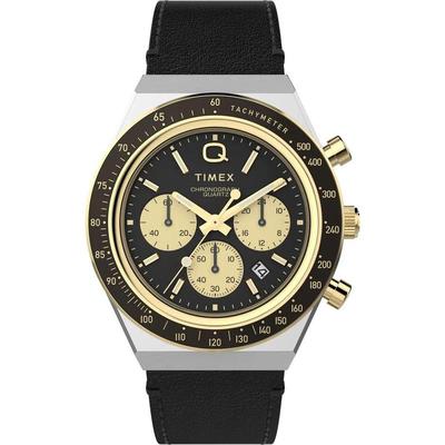Timex/天美时石英计时码表复古赛车风格黑盘环保皮质表带腕表