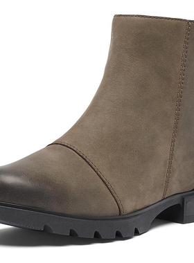 代购SOREL女士短筒靴防水轻便防滑耐用拉链设计圆头平跟橡胶鞋底