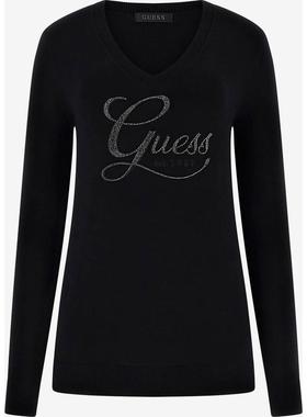 代购GUESS女士毛衣保暖舒适黑色长袖日常秋冬针织爆款简约
