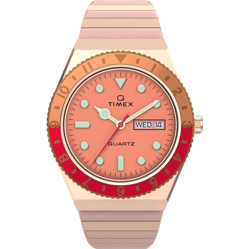 Timex天美时女士腕表日期夜光计时日历金属防水钢带粉色日常