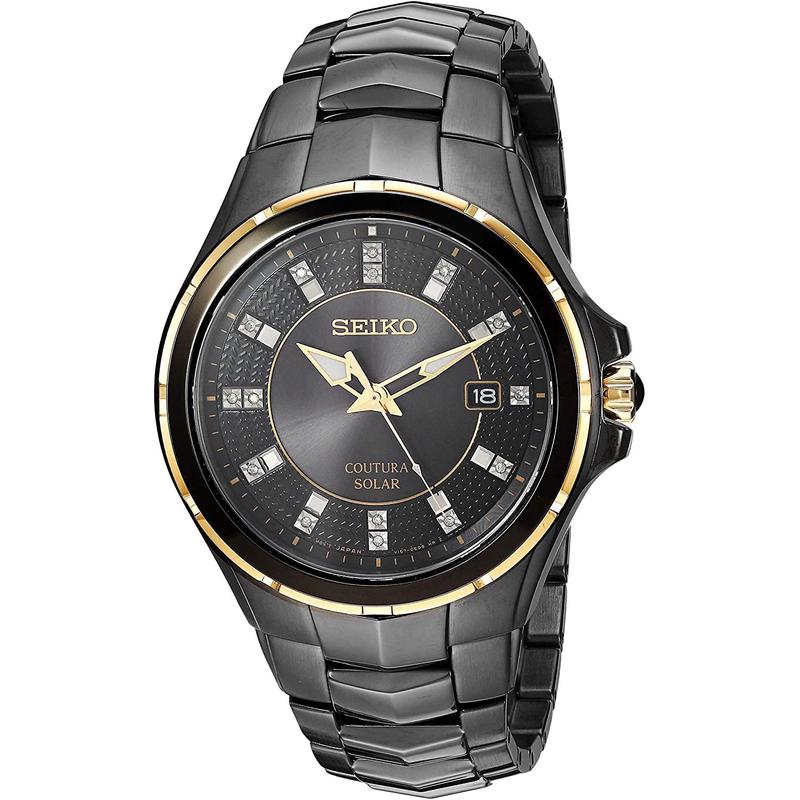 Seiko/精工光动能月储能黑盘金饰男款石英腕表防水商务休闲手表