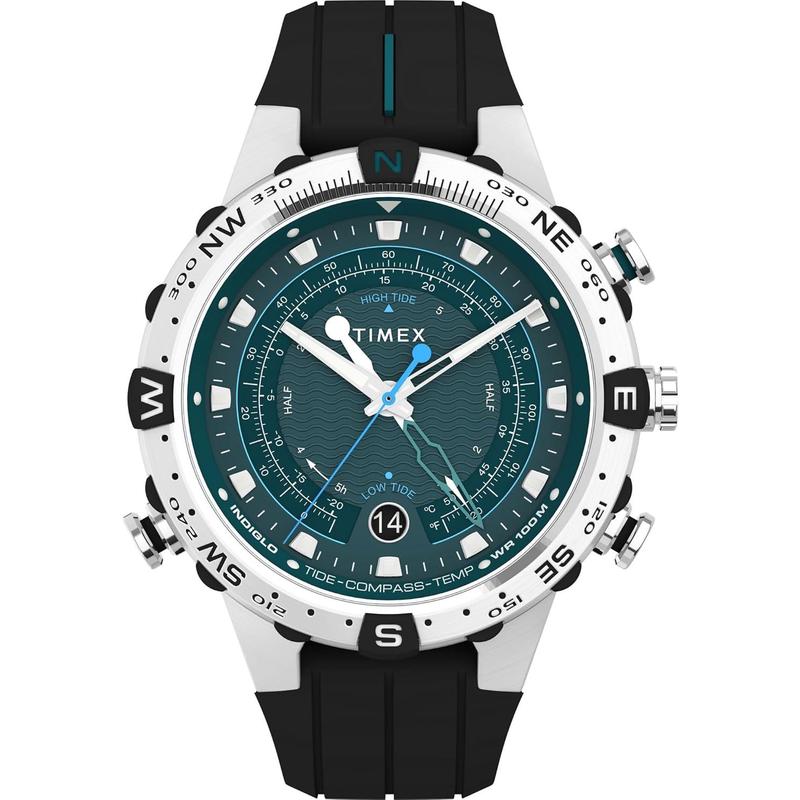 Timex天美时男士腕表计时测温指南针潮汐金属壳硅胶带防水夜光