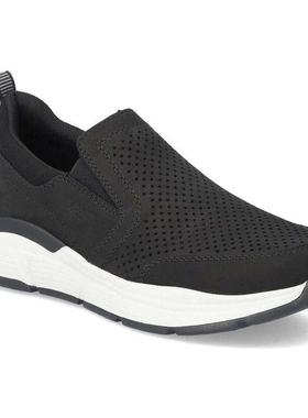 代购rieker男士休闲鞋轻便舒适缓震足底易穿脱设计低帮鞋黑色