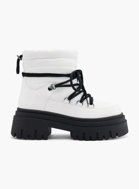 代购Catwalk女士雪地靴保暖防滑舒适软底白色高跟系带拉链冬季