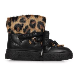 代购 GUESS女士雪地靴保暖防滑厚底舒适豹纹毛边黑色系带魔术贴