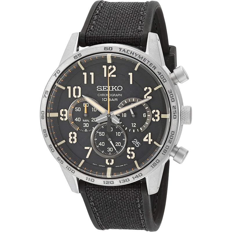 Seiko/精工石英男士计时防水运动硅胶黑盘钢带腕表