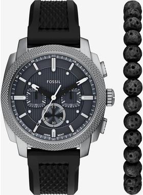 代购Fossil化石男士腕表计时夜光日期测速金属防水橡胶带黑色