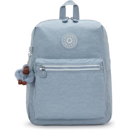 代购Kipling女士双肩包大容量防水拉链闭合前置口袋浅蓝色轻便