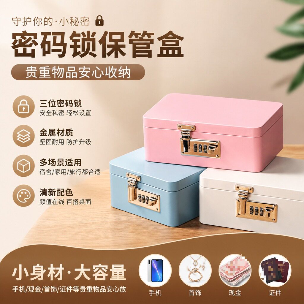 成人玩具收纳箱带锁密码保管盒手机零钱首饰放贵重物品的盒子铁盒