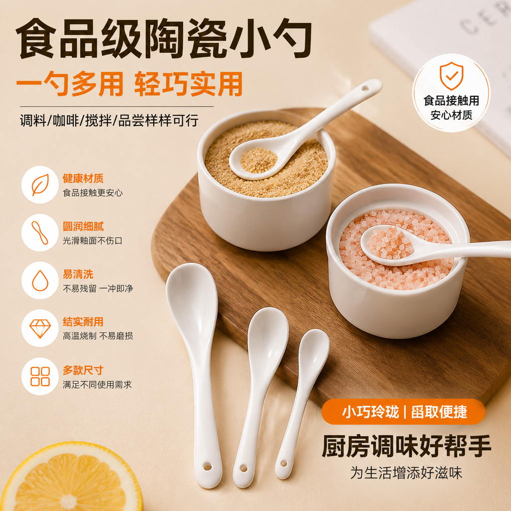 厨房专用调料勺盐糖佐料汤匙食品级迷你小勺子陶瓷汤匙搅拌咖啡勺