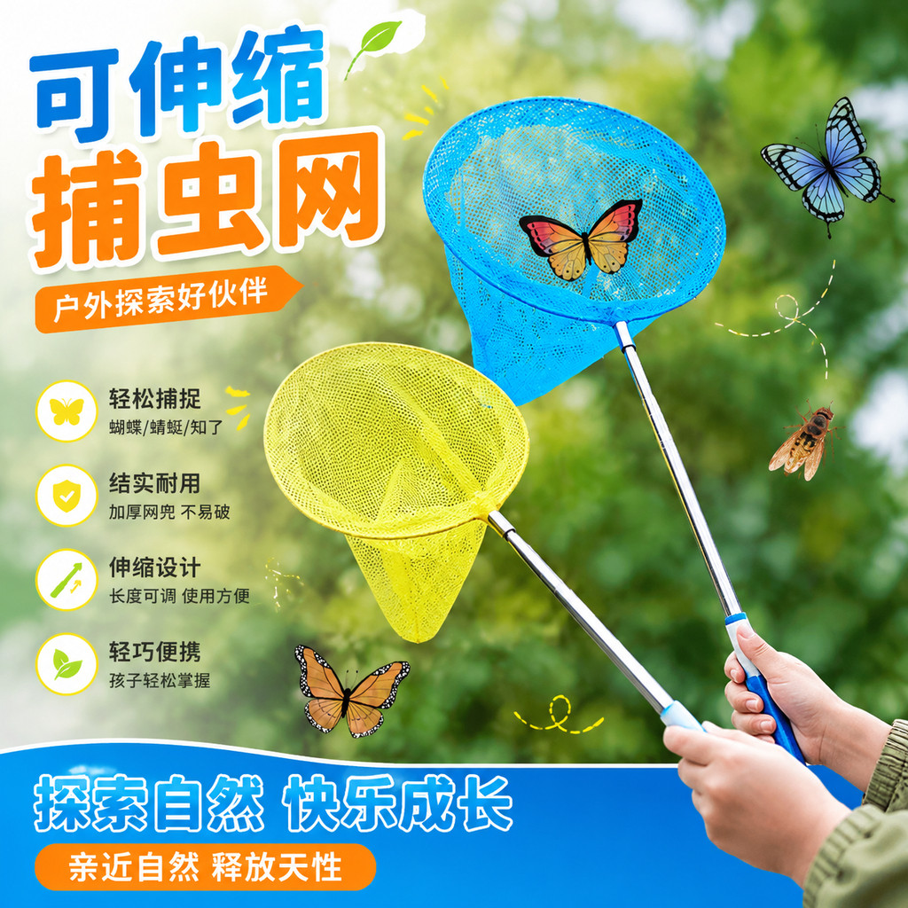 抓知瞭网兜捉鱼的捕虫网儿童蜻蜓捕蝴蝶神器户外运动玩具可伸缩