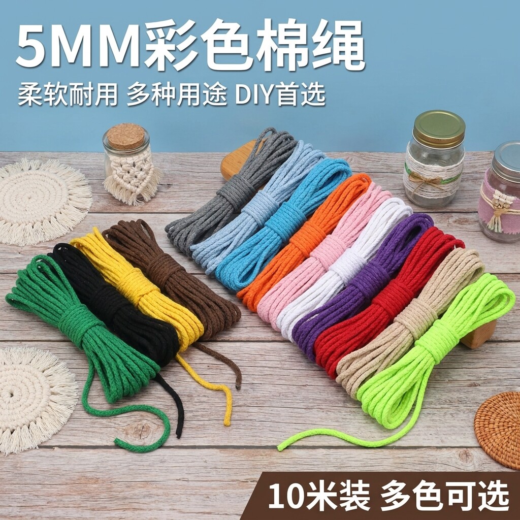 八股彩色棉绳带子DIY手工编织口袋抽绳裤绳棉绳子束口袋绳帽绳
