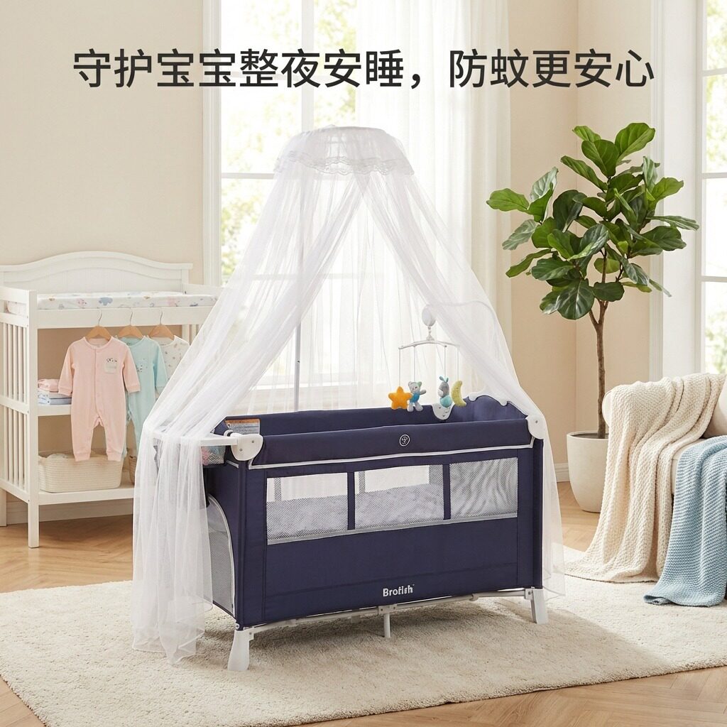 婴幼儿床蚊帐落地全罩式免安装新生儿童宝宝开门夹式支架防蚊罩