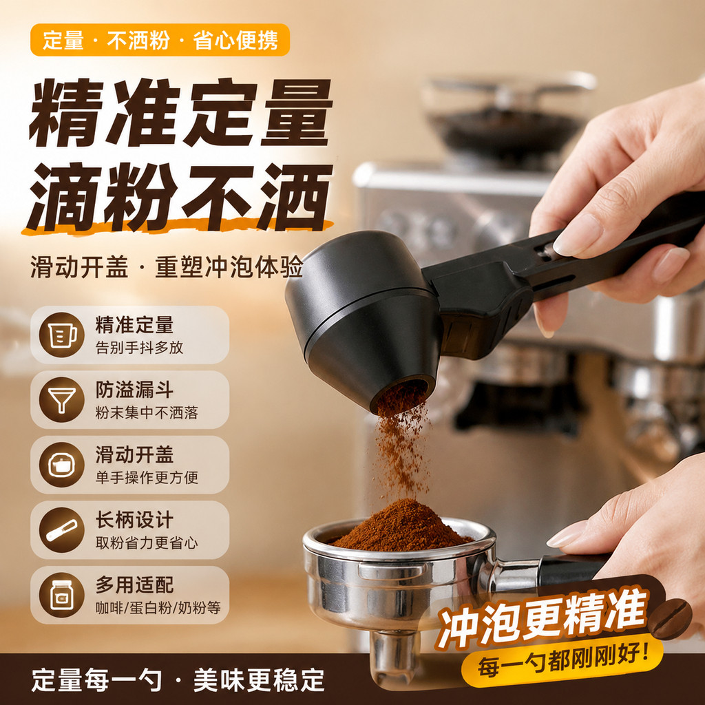 蛋白粉勺子咖啡粉专用定量勺长柄防溢漏斗可滑动可携式防漏奶粉勺