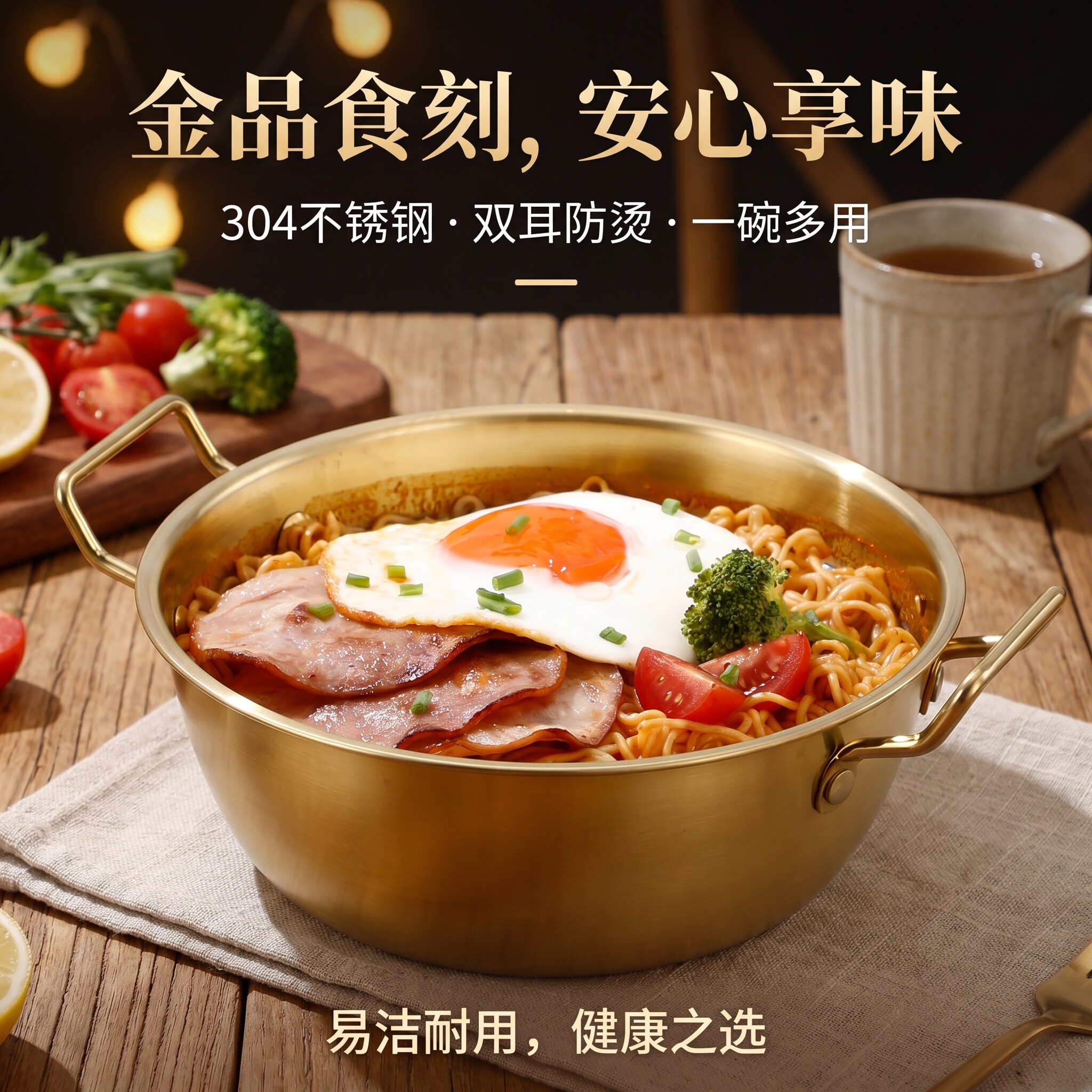 韩式泡面碗宿舍家用不锈钢双耳大容量拉面食用级专用汤碗个人专用