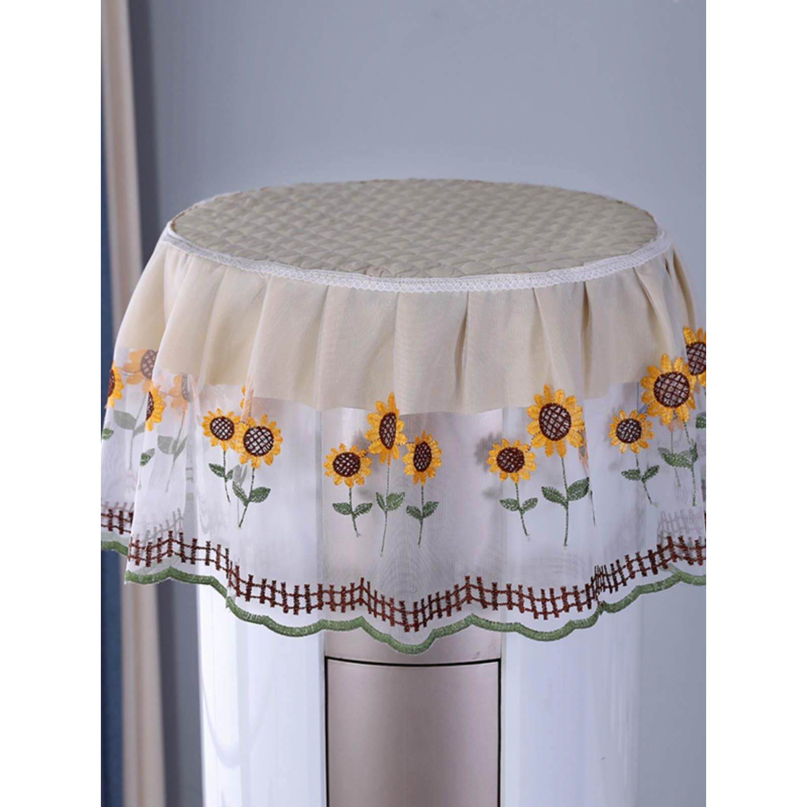 空调防尘罩圆形蕾丝刺绣通用圆柜机顶罩简约田园客厅立式空调盖布