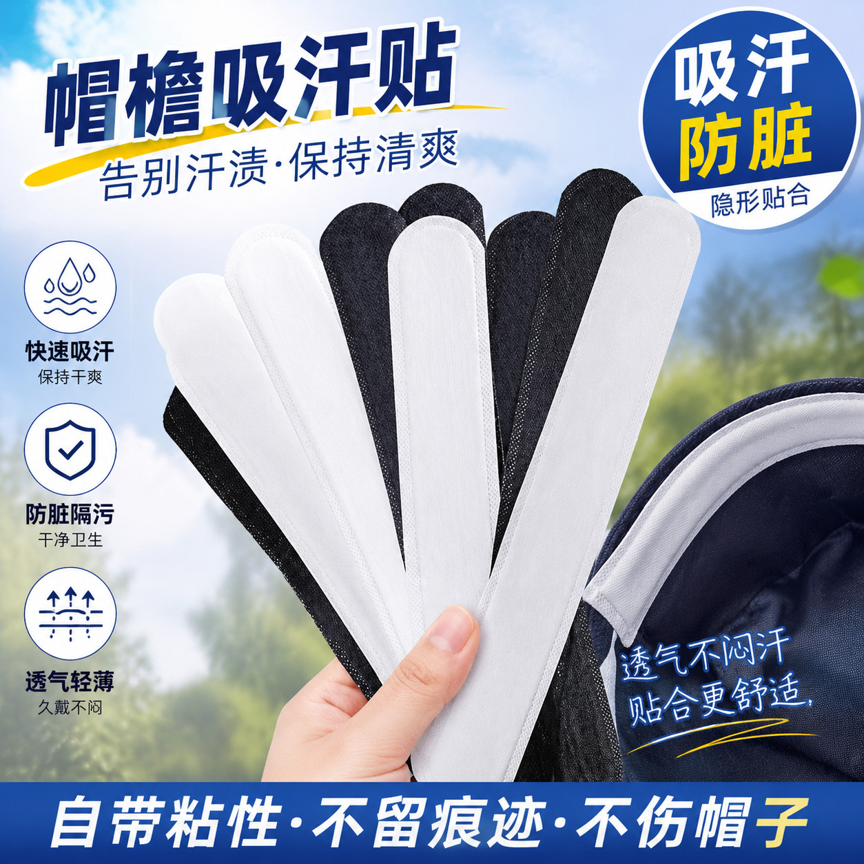 军训用品女生帽簷防脏贴帽子吸汗贴专用一次性衣领透气高中生