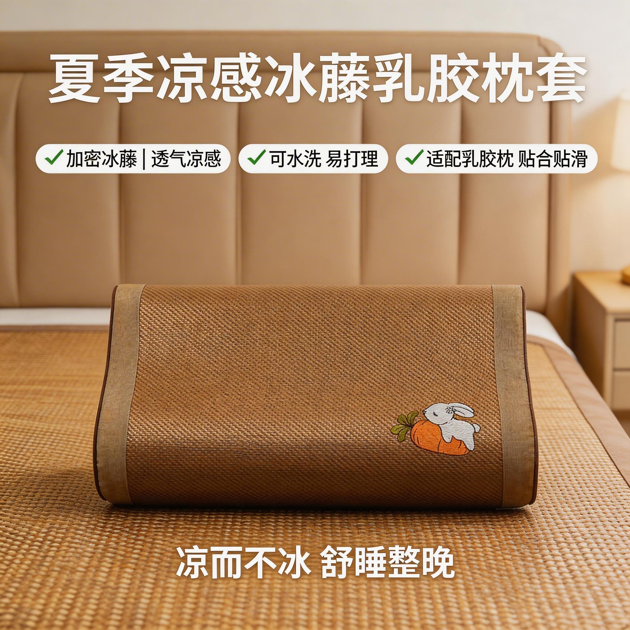 夏天枕头套冰丝藤席枕套2026新款冰藤乳胶枕套记忆枕芯套50x30