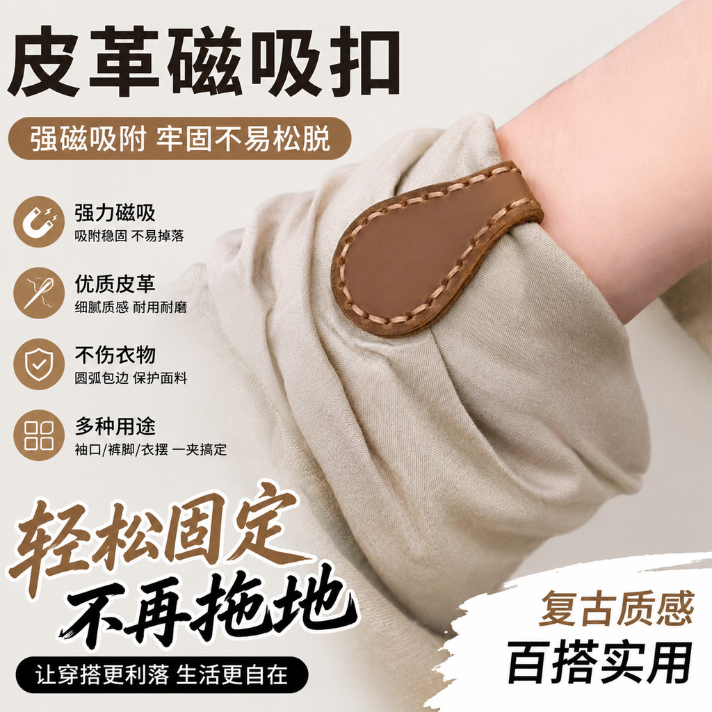 皮革磁吸扣复古扣紧器超强力裤子防拖地袖口固定夹改短衬衫多功能