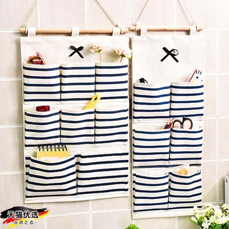 韩版简约布艺 棉麻挂袋 悬挂式覆 覆防水PE膜门后多层储物挂兜