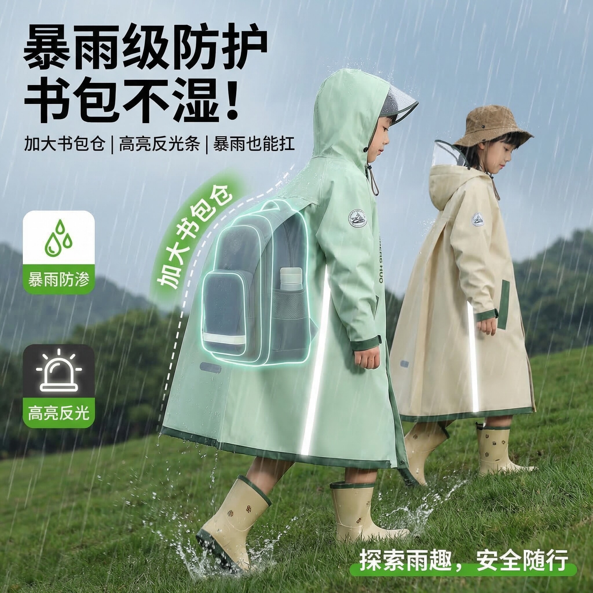 雨衣儿童男孩学生上学幼儿园专用全身防暴雨加厚连身雨披女孩新款