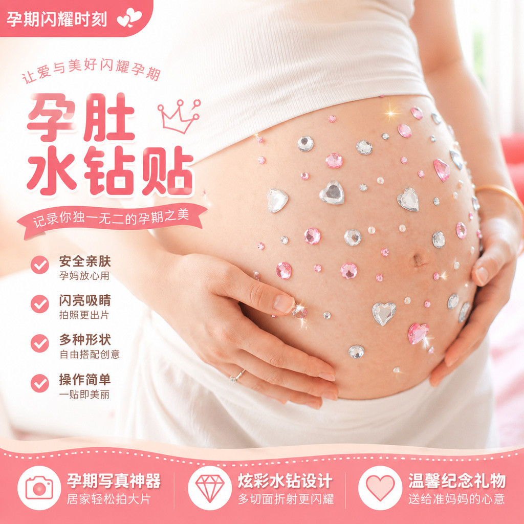 孕妇肚子贴纸拍照道具孕妇照肚皮钻石居家创意写真趣味孕肚水钻贴