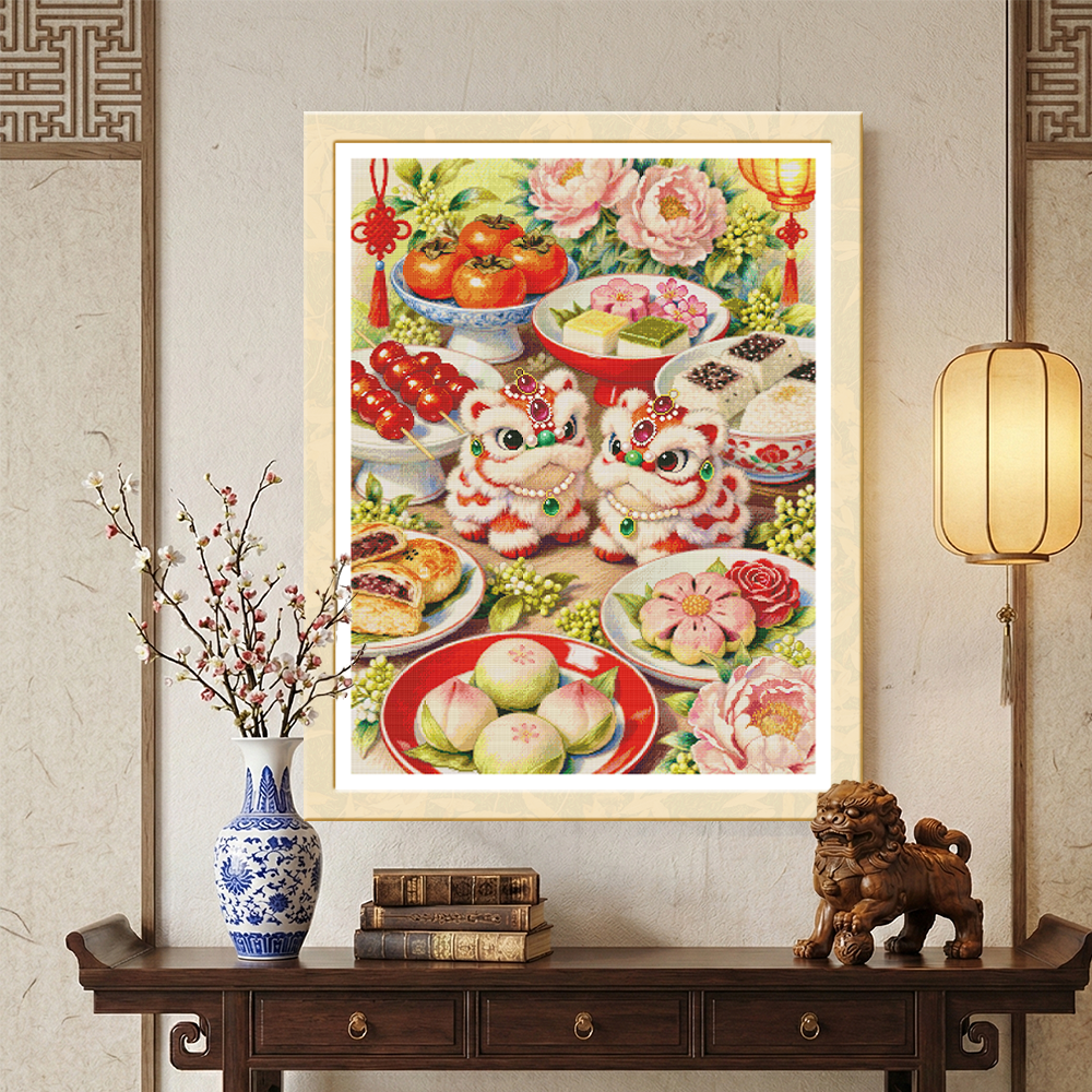 KS十字绣狮子祥狮献贡新款