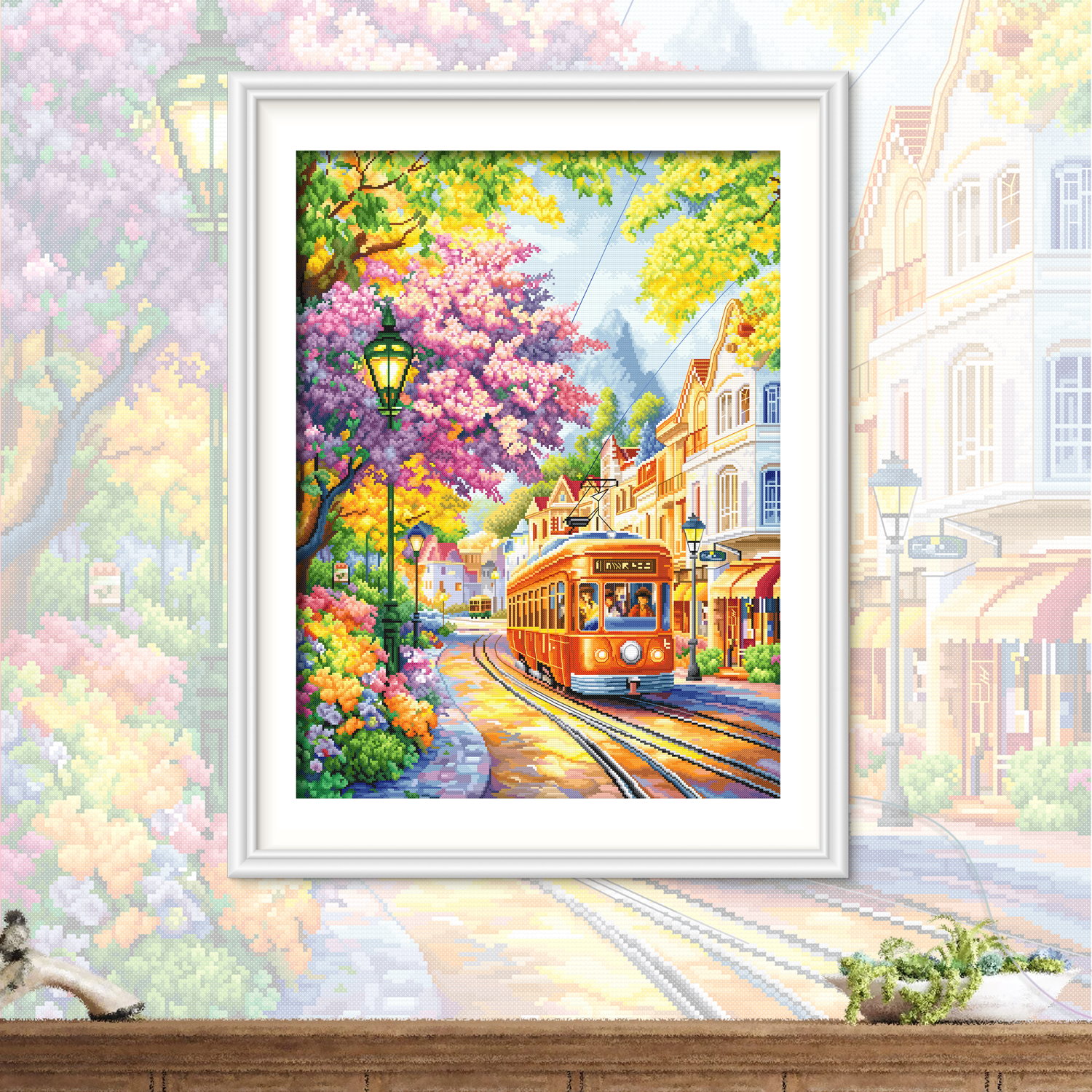 ks十字绣小时光新款自己绣手工DIY棉线套件城市街头电车悠闲解压