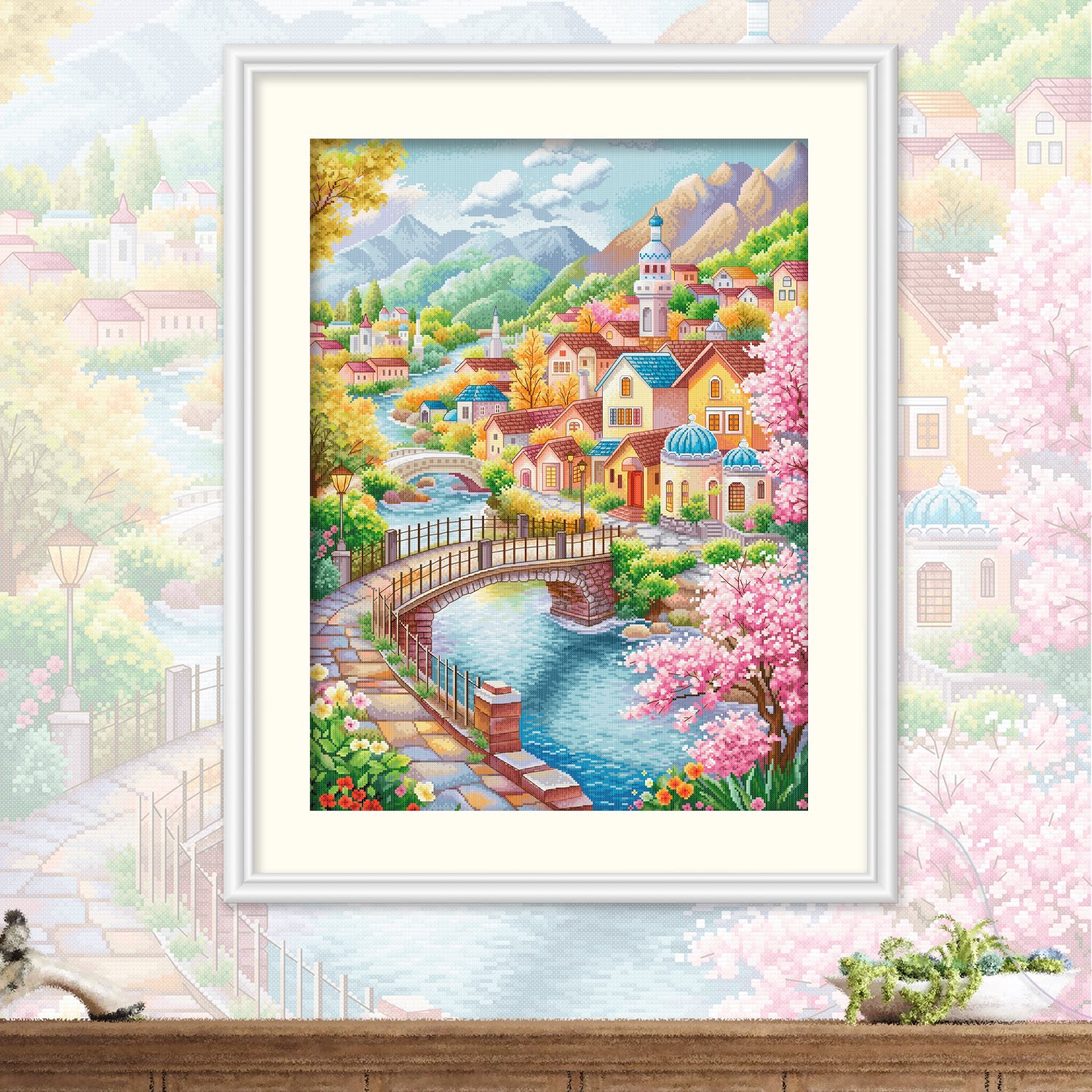 ks十字绣童话村小桥流水自己绣手工DIY客厅卧室挂画棉线印花解压图片