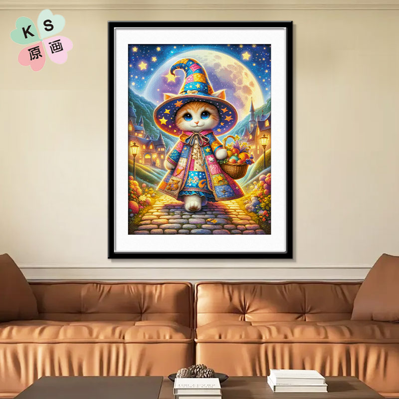 ks十字绣2025年新款卡通猫客厅卧室挂画自己绣手工刺绣魔法猫一二