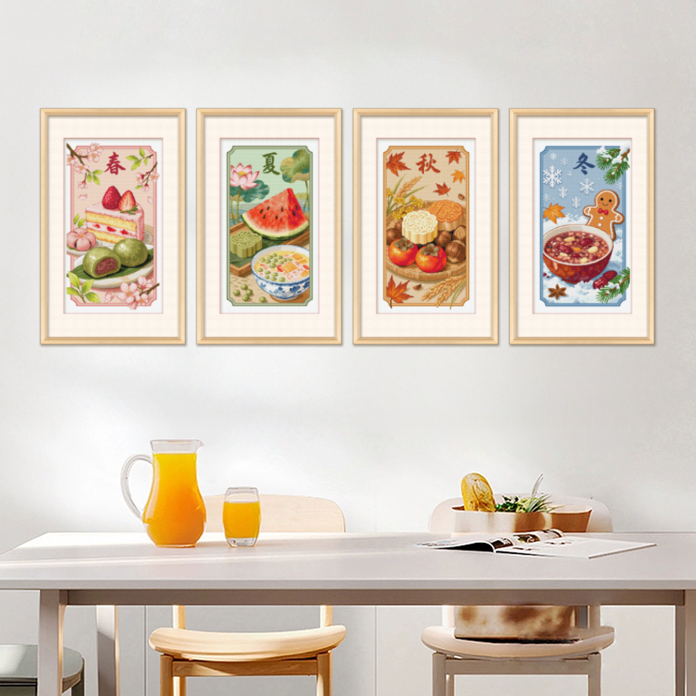 ks十字绣春生夏长秋收冬藏幸福四季美食蛋糕西瓜柿子自己绣手工