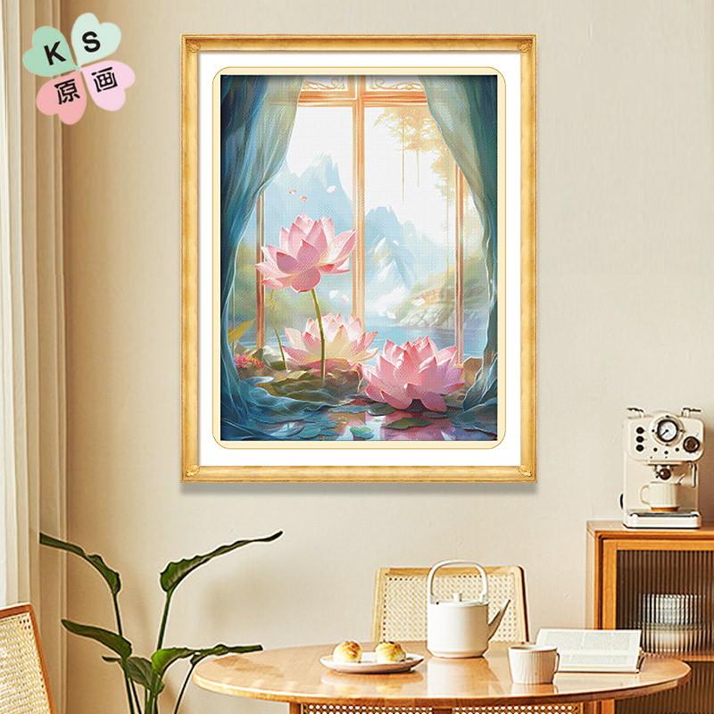 ks十字绣2025年新款花卉荷花客厅卧室挂画自己绣手工刺绣水芝碧玉
