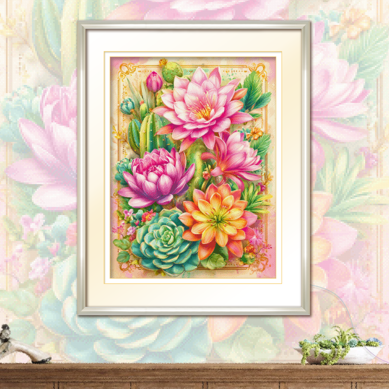 ks十字绣爱如夏花新款多肉手工棉线套件清新印花花卉客厅卧室