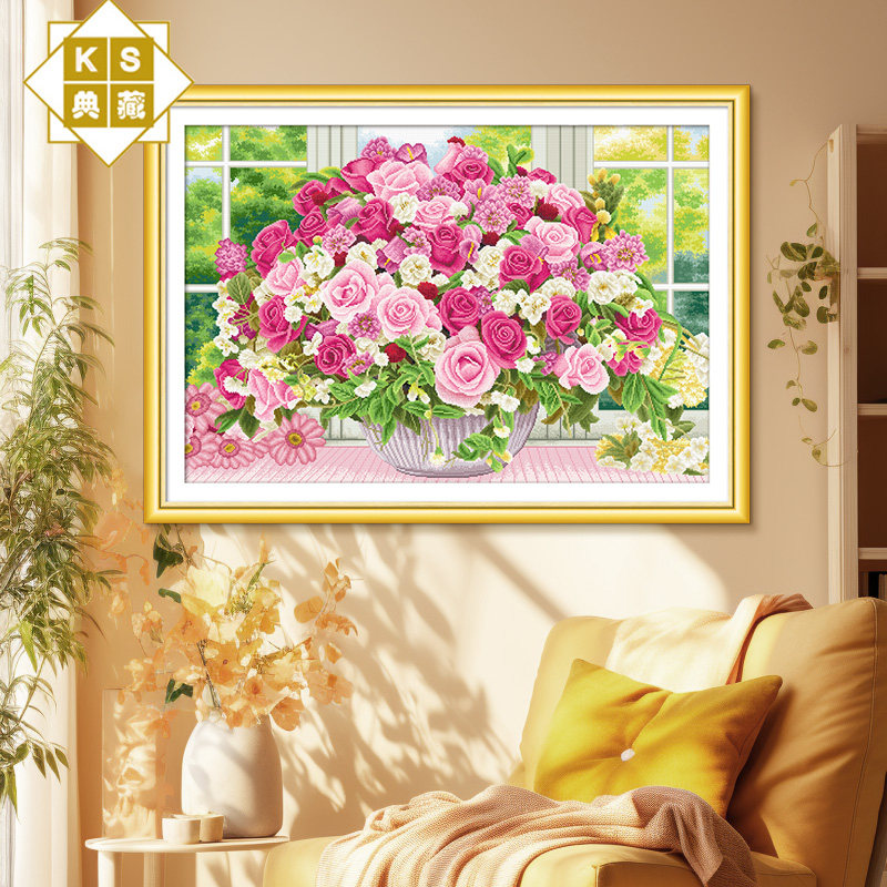 【2025绝版图】ks十字绣粉色年华线绣客厅卧室手工刺绣简约现代,居家布艺,十字绣套件,淘宝优惠券,粉丝福利购,淘宝优惠卷