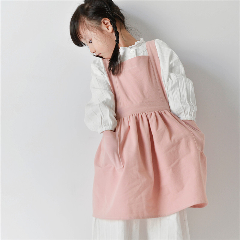 北欧亲子宝宝儿童烘焙纯棉麻厨房韩版工作服画画罩衣简约风围裙