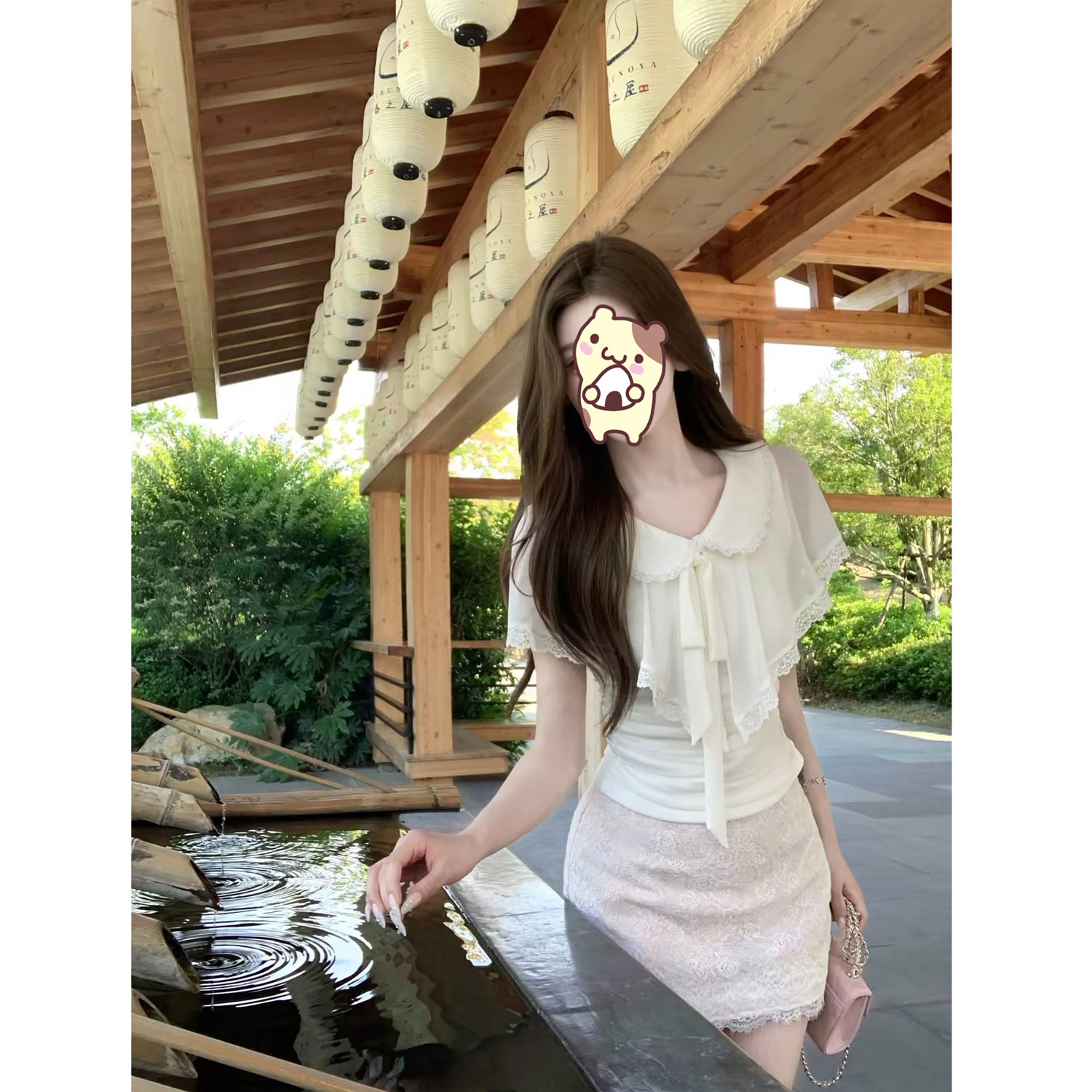 女家Q 栀夏冰茶/千金感温柔姐姐设计感上衣弹力网纱修身衬衫夏天