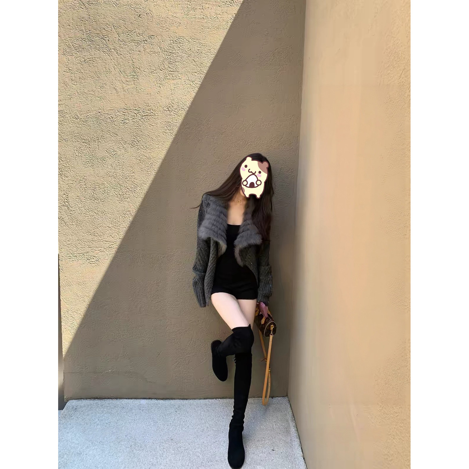 甜恶美的狼 娇宠贵女 真狐狸毛大翻领针织开衫女秋季长袖毛衣外套