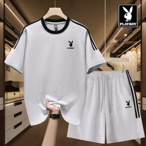 花花公子纯棉短袖休闲运动两件套