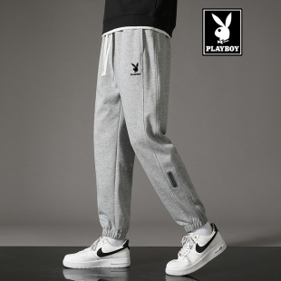 男春秋季 加绒长裤 宽松大码 束脚运动裤 子潮 休闲裤 花花公子纯棉卫裤