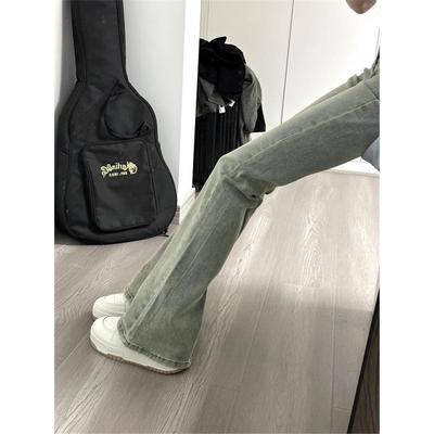 怀旧蓝高腰微喇牛仔裤女秋冬加绒复古辣妹弹力显瘦高街拖地喇叭裤