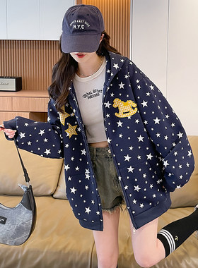 女大童连帽外套春秋12-15岁初中生少女13岁拉链开衫宽松学生卫衣