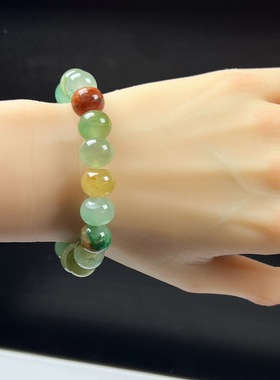 天然玉石精品珠宝高冰飘黄加绿非洲翠玉苹果珠12mm手串手链正品